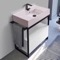 Pink Sink Bathroom Vanity, White, Floor Standing, Modern, 35